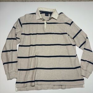 Vintage 90’s Gap Collared Rubgy Long Sleeve Polo Shirt Striped Large 100% Cotton